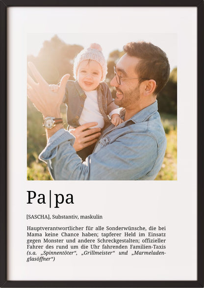 Papa Definition im schwarzen Holzrahmen
