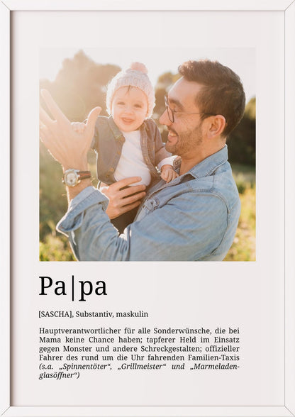 Papa Definition im weißen Holzrahmen