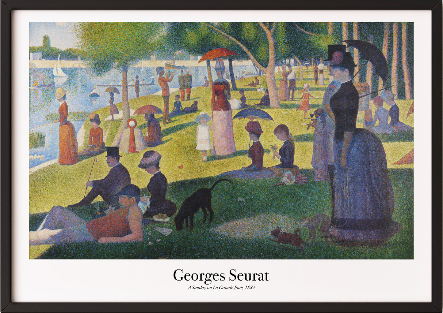 A Sunday Afternoon on the Island of La Grande Jatte von Georges Seurat Kunstdruck im schwarzen Rahmen