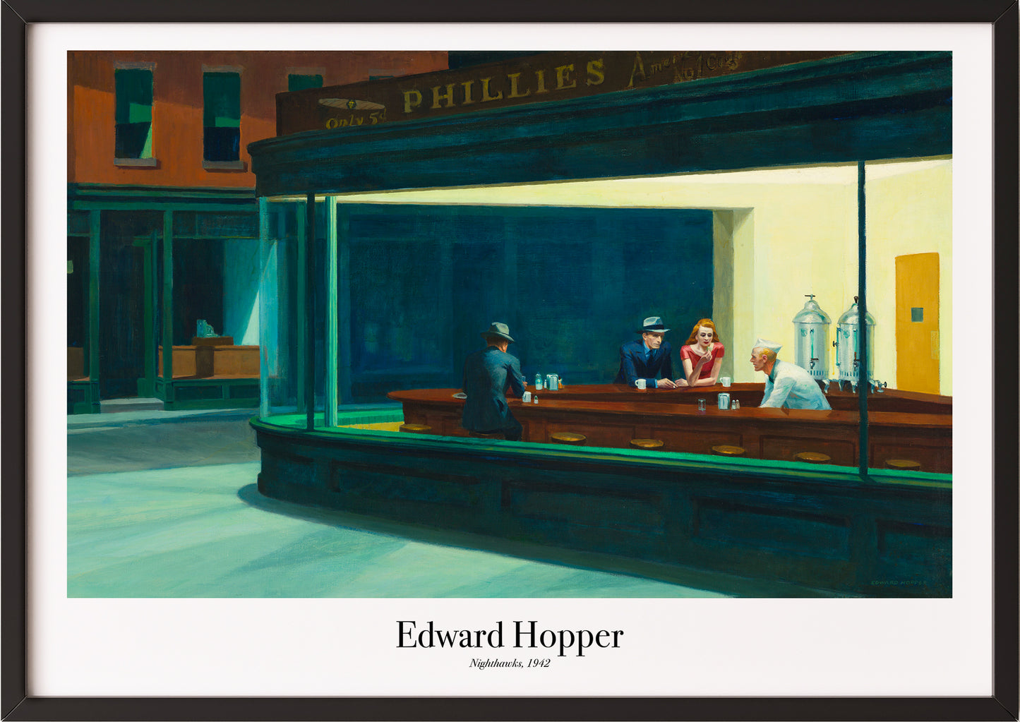 Nighthawks von Edward Hopper Kunstdruck im schwarzen Rahmen