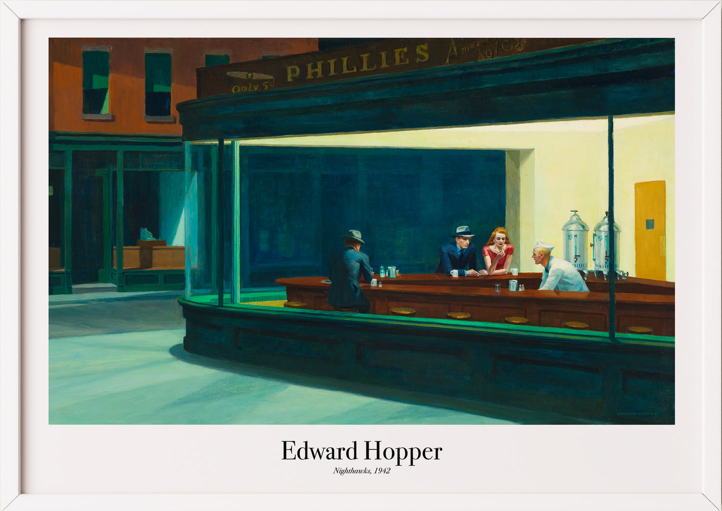 Nighthawks von Edward Hopper Kunstdruck im weißen Rahmen