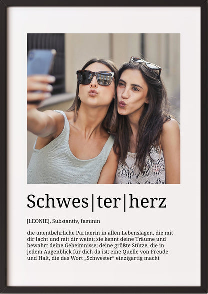 Schwesterherz im schwarzen Holzrahmen