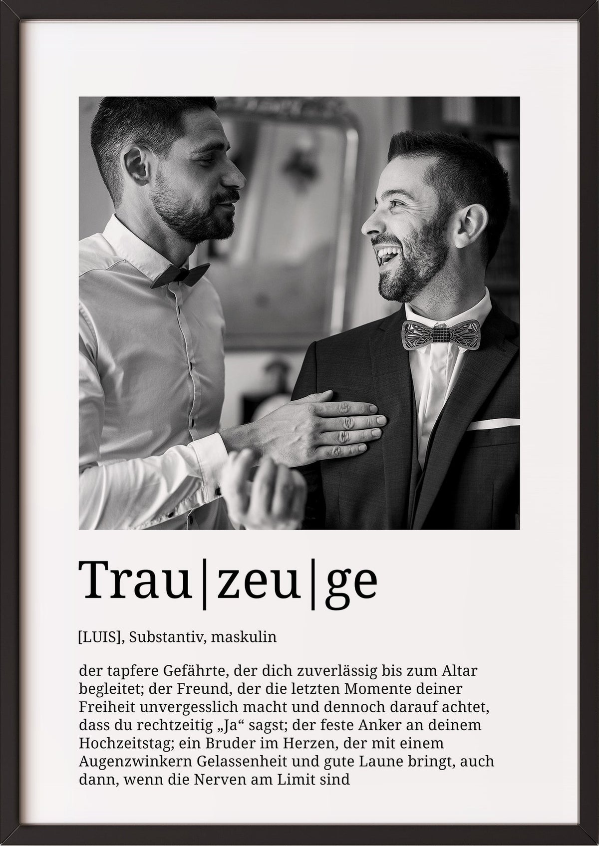 Trauzeuge Definition im schwarzen Holzrahmen