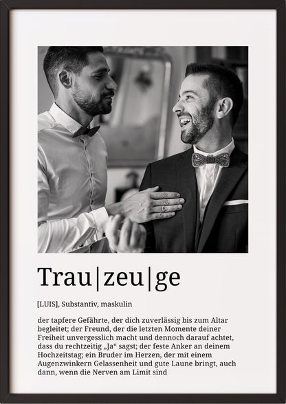 Trauzeuge Definition im schwarzen Holzrahmen