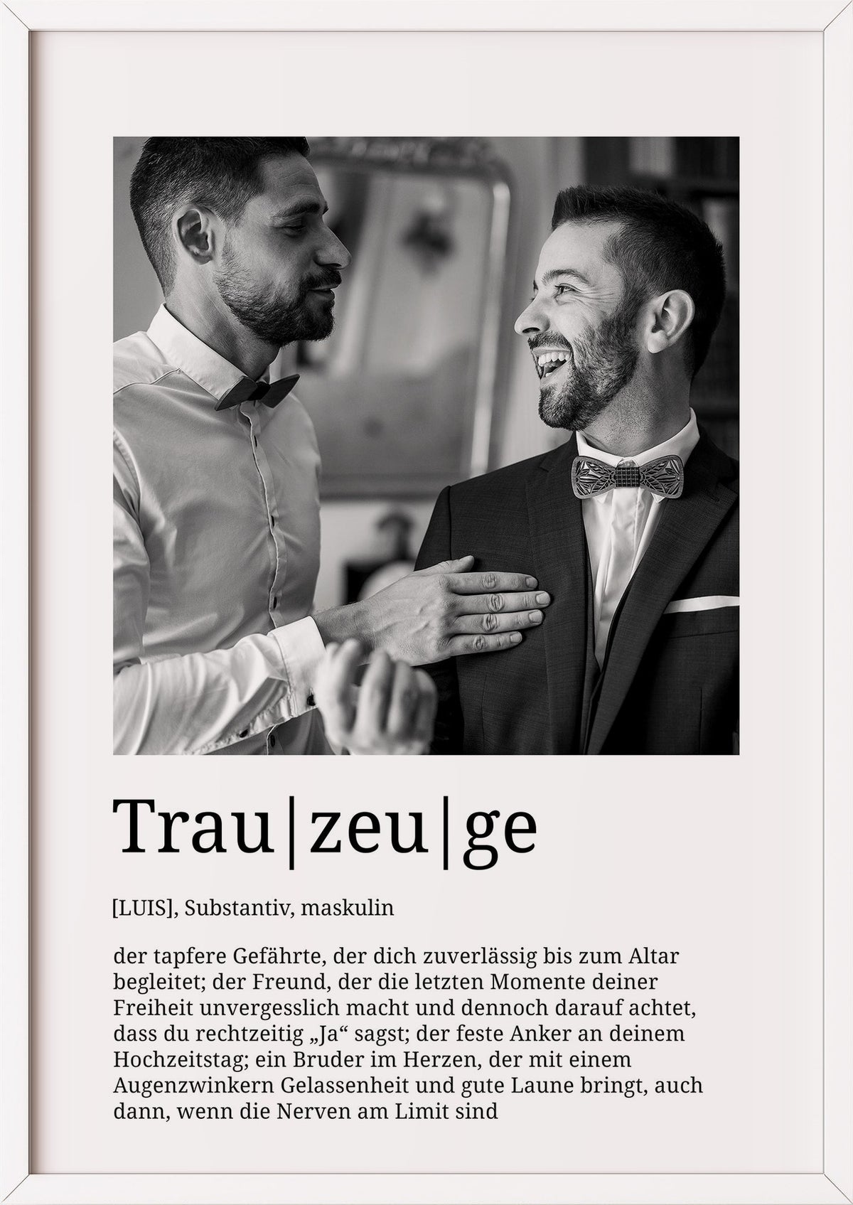 Trauzeuge Definition im weißen Holzrahmen