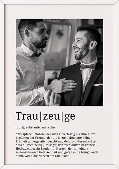 Trauzeuge Definition im weißen Holzrahmen