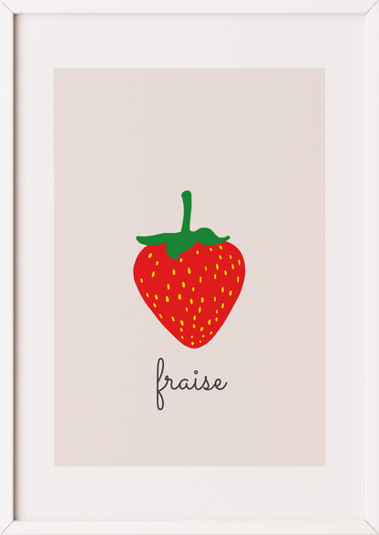 Poster „Strawberry Illustration - Fraise“ weiß.
