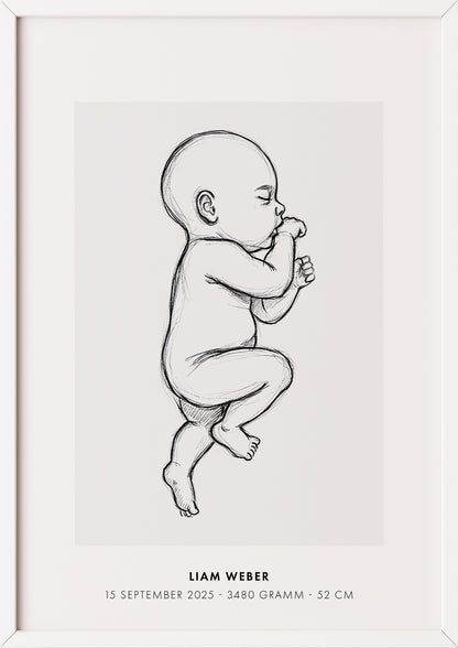 Poster Baby Sketch Geburtsposter im weißen Rahmen