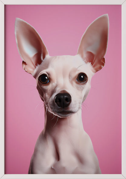 Poster „Chihuahua On Pink Background“ weiß.