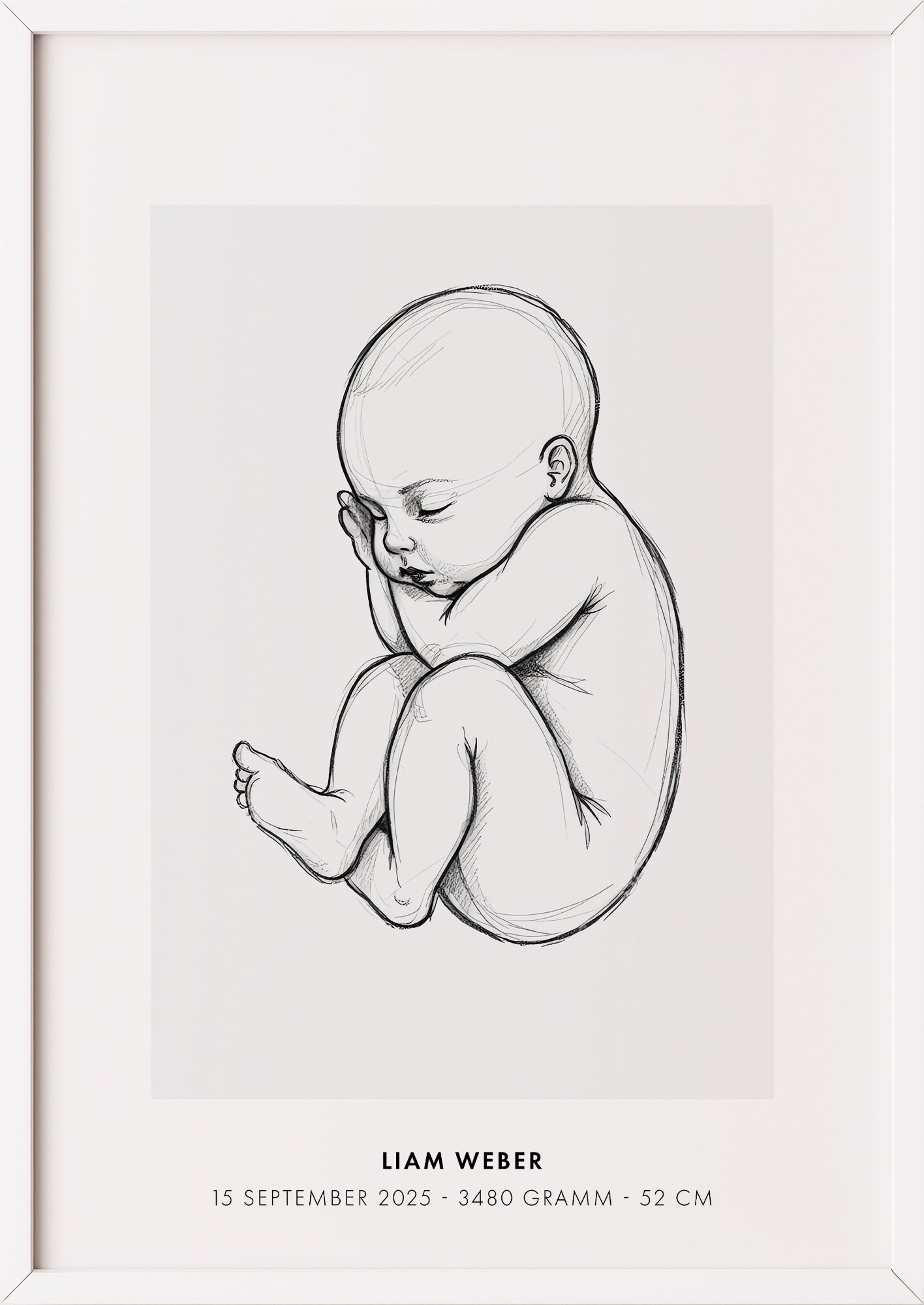 Poster Baby Sketch Geburtsposter 2 im weißen Rahmen
