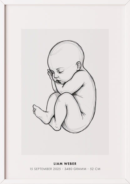 Poster Baby Sketch Geburtsposter 2 im weißen Rahmen
