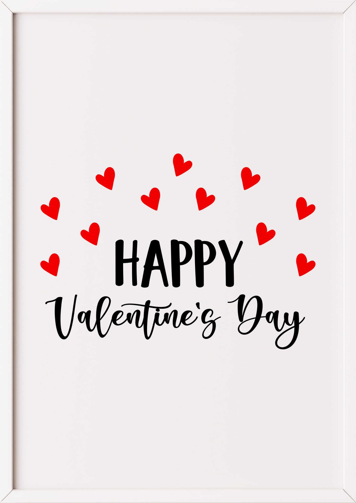 Ein liebevolles Valentinstag Poster mit weißen Rahmen, harmonisch dekoriert im Schlafzimmer