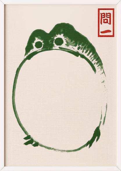 Runde Zen Hoji Frog Illustration von Matsumoto Hoji gerahmt in weißem Rahmen