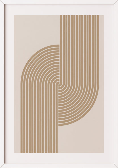 Geometrisches Linienbogen Poster in Beige mit weißem Rahmen – abstrakte Deko für moderne Räume