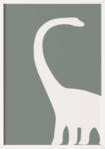 die gleiche grafik präsentiert sich in einem feinen weißen rahmen der das minimalistische dinosaurier motiv dezent unterstützt