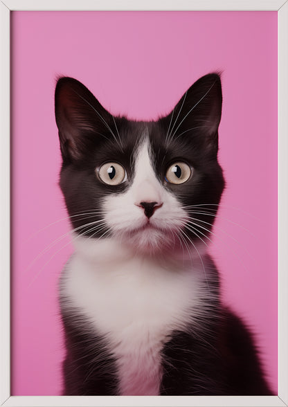 Poster „Cat 1 On Pink Background“ weiß.