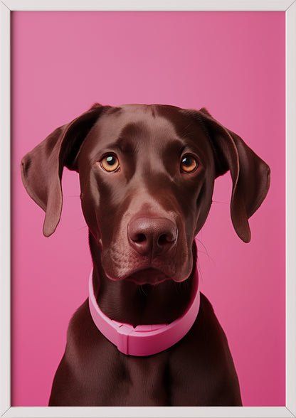 Poster „Labrador On Pink Background“ weiß.