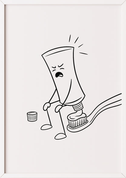 Zahnpasta Cartoon Poster im weißen Rahmen