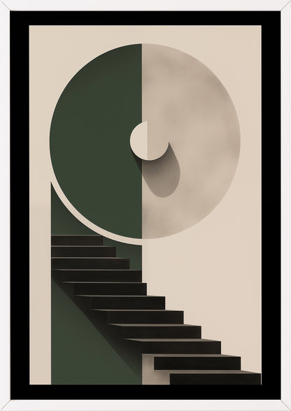 Hochformatiges Poster „BAUHAUS - Stairway - Olive Beige“ mit weißem Rahmen.