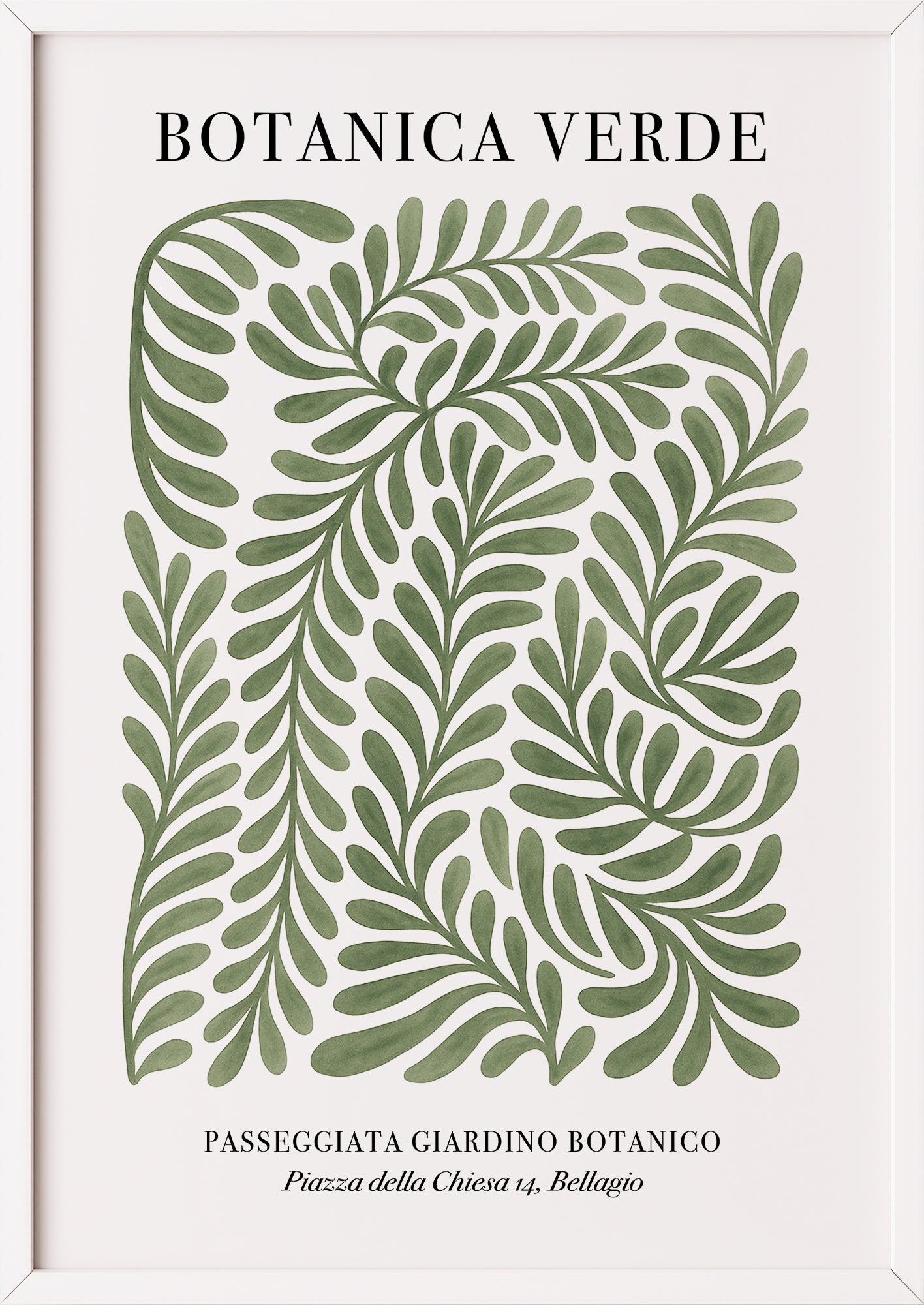 BOTANICA VERDE Poster mit grünen Blättern & weißem Rahmen – stilvolle botanische Deko