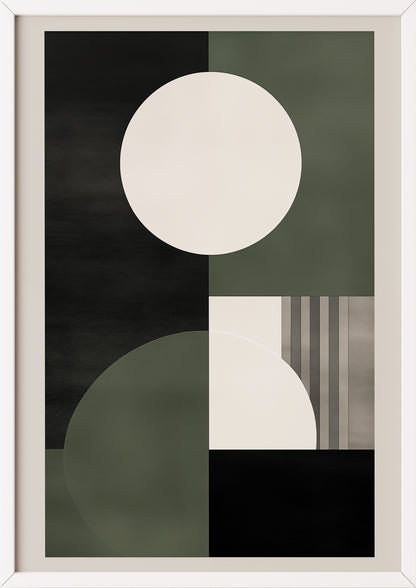 Hochformatiges Poster „BAUHAUS - Circles - Olive White“ mit weißem Rahmen.