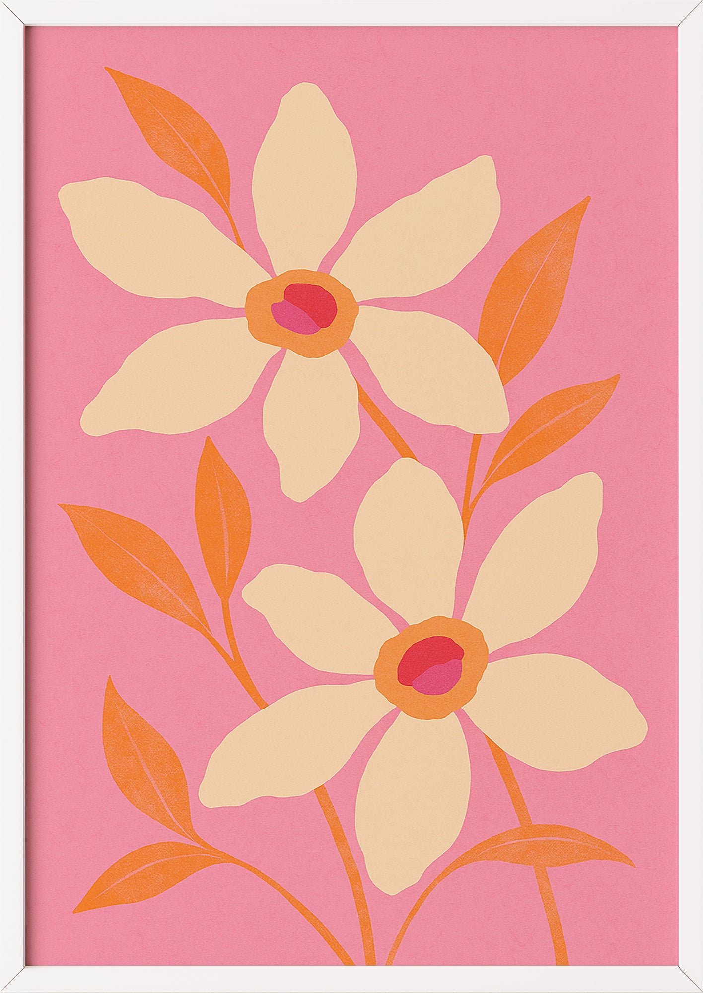 Pink Flowers Poster im weißen Rahmen dekorativ platziert