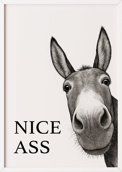 Nice Ass Poster mit Esel im weißen Rahmen