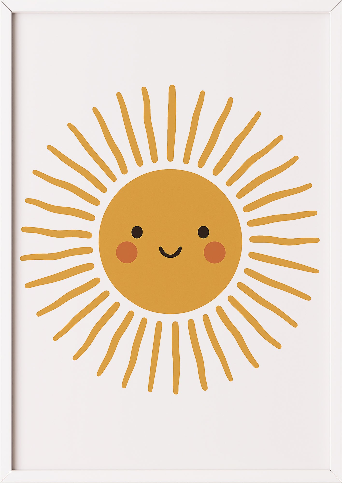 Poster mit lachender Sonne im weißen Rahmen auf hellem Grund