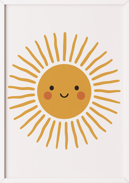 Poster mit lachender Sonne im weißen Rahmen auf hellem Grund