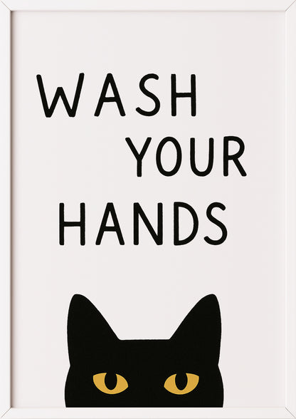 Wash Your Hands Poster mit Katze im weißen Rahmen