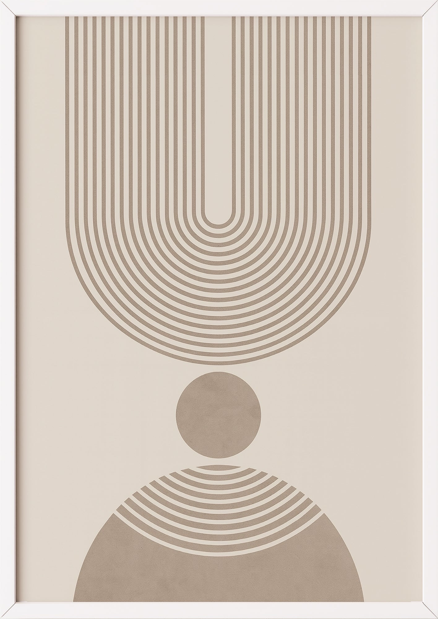 Minimalistisches Geometrieposter mit natürlichen Farben im weißen Rahmen