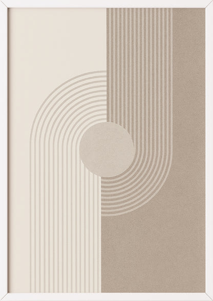 Poster mit feinen Linien, Kreiselement und Naturton im weißen Rahmen