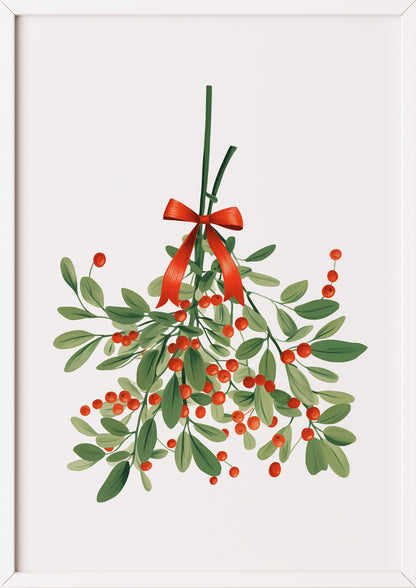 Mistelzweig-Poster in weißem Holzrahmen