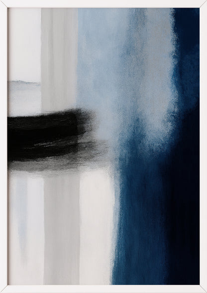 Poster mit abstraktem Pinselstrich in Schwarzblau im weißen Rahmen