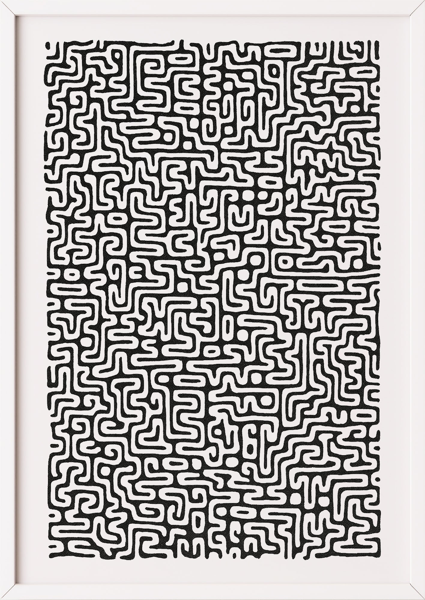 Feines Schwarz-Weiß-Linienmuster in weißem Rahmen, modernes organisches Design auf weißem Hintergrund