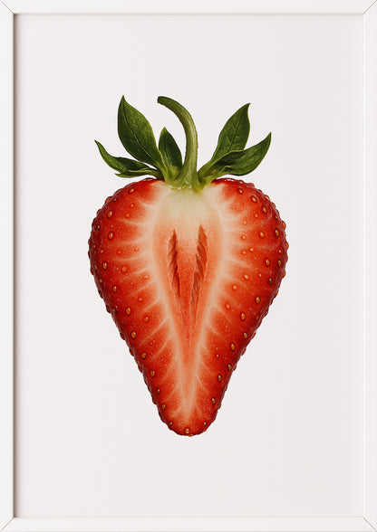 Halbierte Erdbeere Kunstdruck mit weißem Rahmen – moderne Küchen Wandkunst