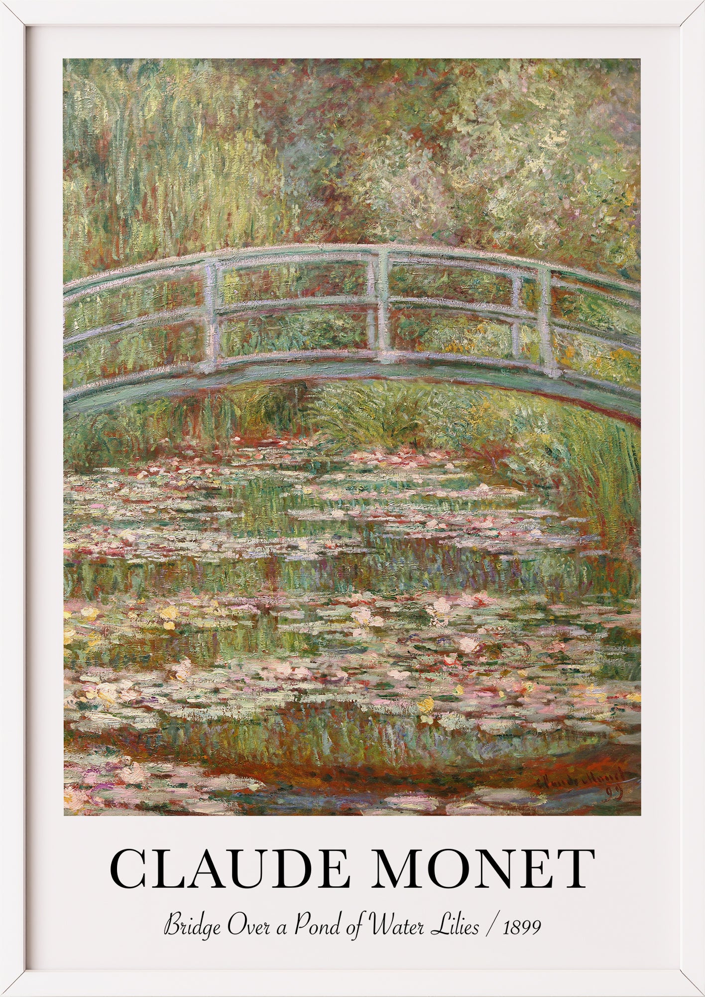 Claude Monet Poster Bridge Over a Pond of Water Lilies im weißen Rahmen – klassische Wandkunst