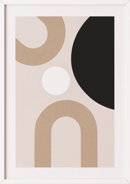 Abstraktes geometrisches Poster in Beige und Schwarz mit weißem Rahmen – stilvolle Wanddeko