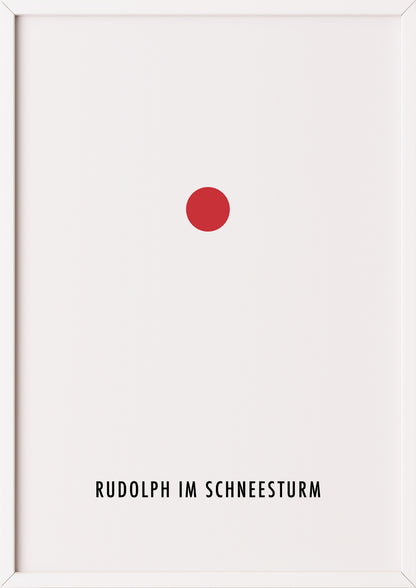 Rudolph im Schneesturm-Poster in weißem Holzrahmen