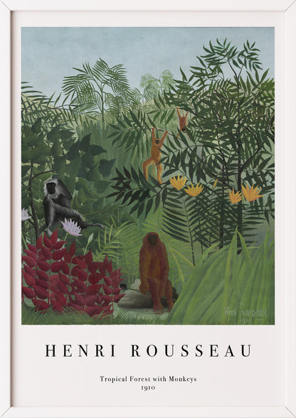 Nahaufnahme von Tropical Forest with Monkeys von Henri Rousseau als Poster