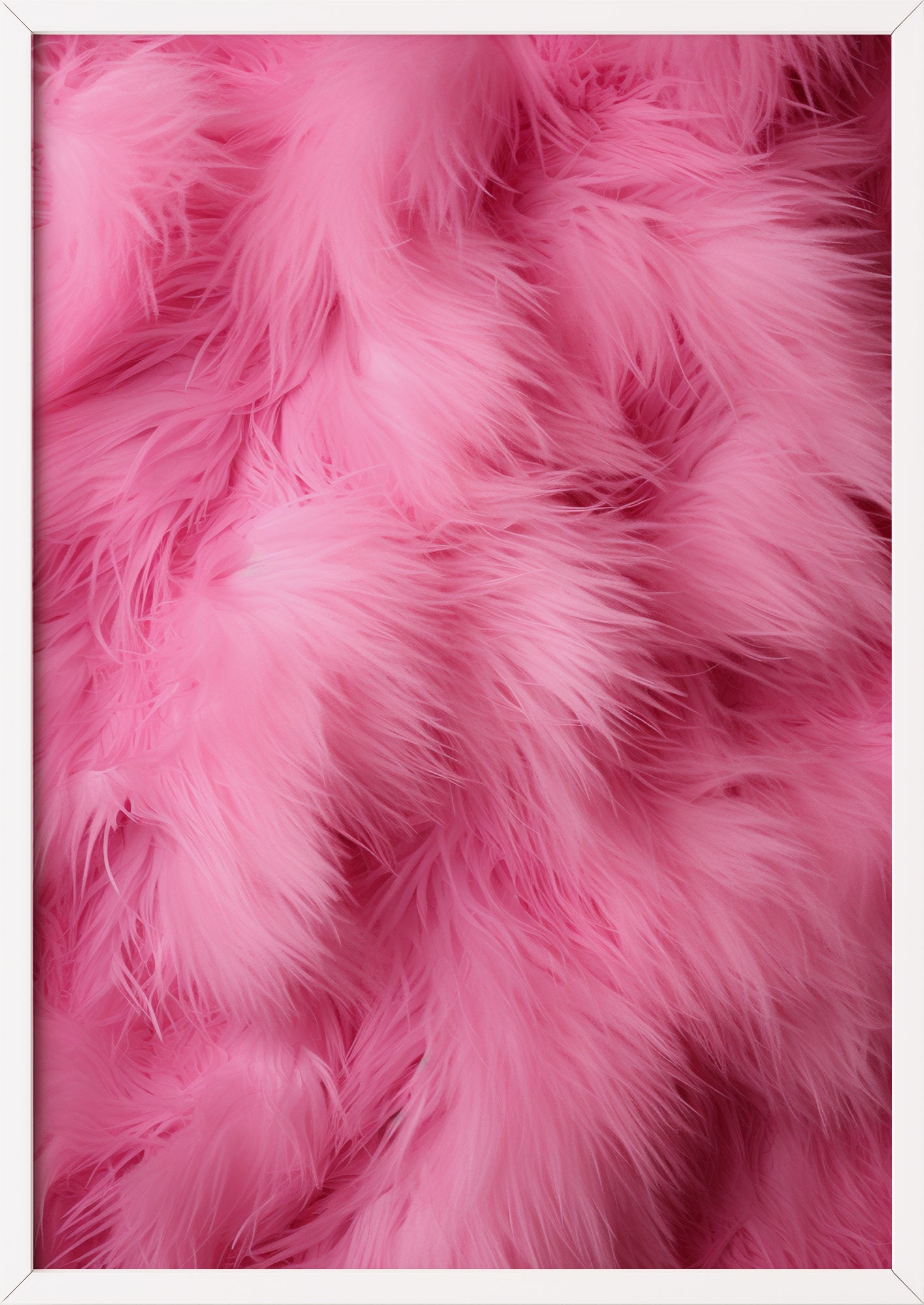 Pinkes Kunstfell-Poster in weißem Holzrahmen