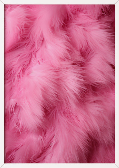 Pinkes Kunstfell-Poster in weißem Holzrahmen