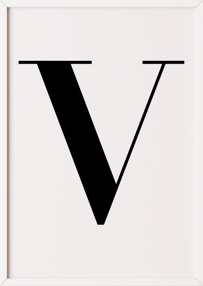 Poster Buchstabe „V“ in weißem Holzrahmen