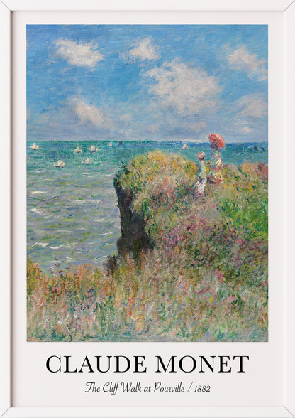 Claude Monet Poster The Cliff Walk at Pourville im weißen Rahmen – klassische Küstenkunst