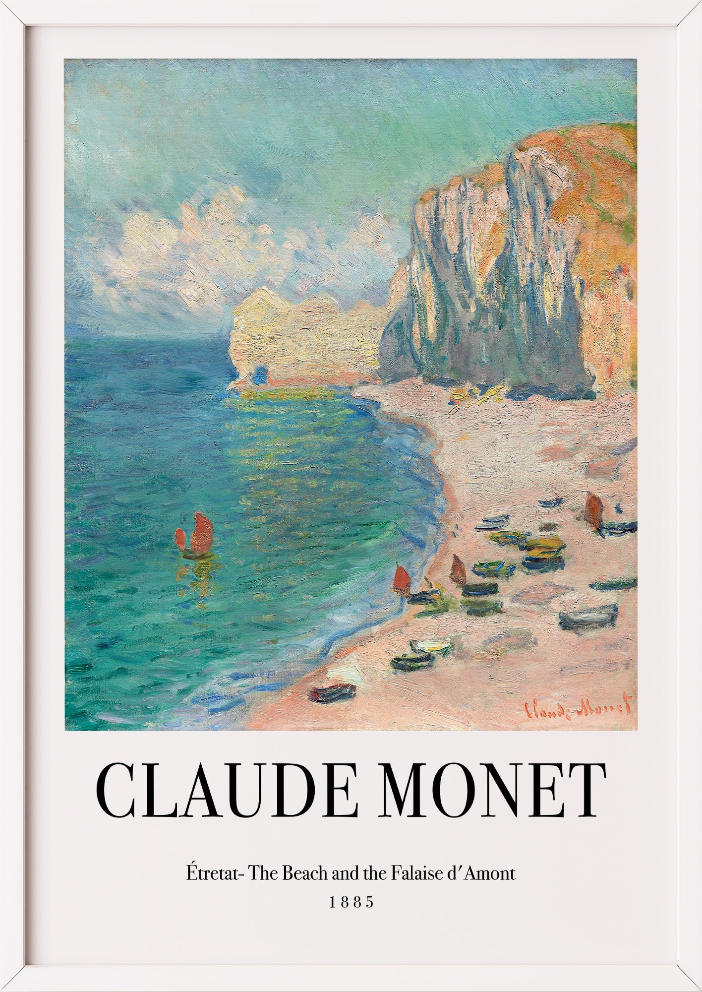 Nahaufnahme von Étretat: The Beach and the Falaise d'Amont von Claude Monet als Poster