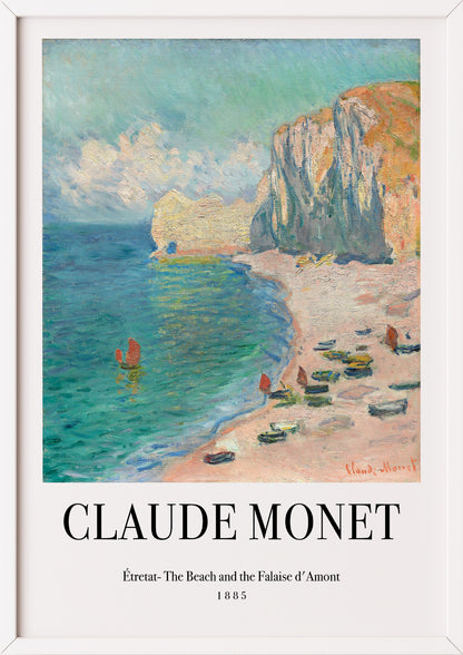 Nahaufnahme von Étretat: The Beach and the Falaise d'Amont von Claude Monet als Poster