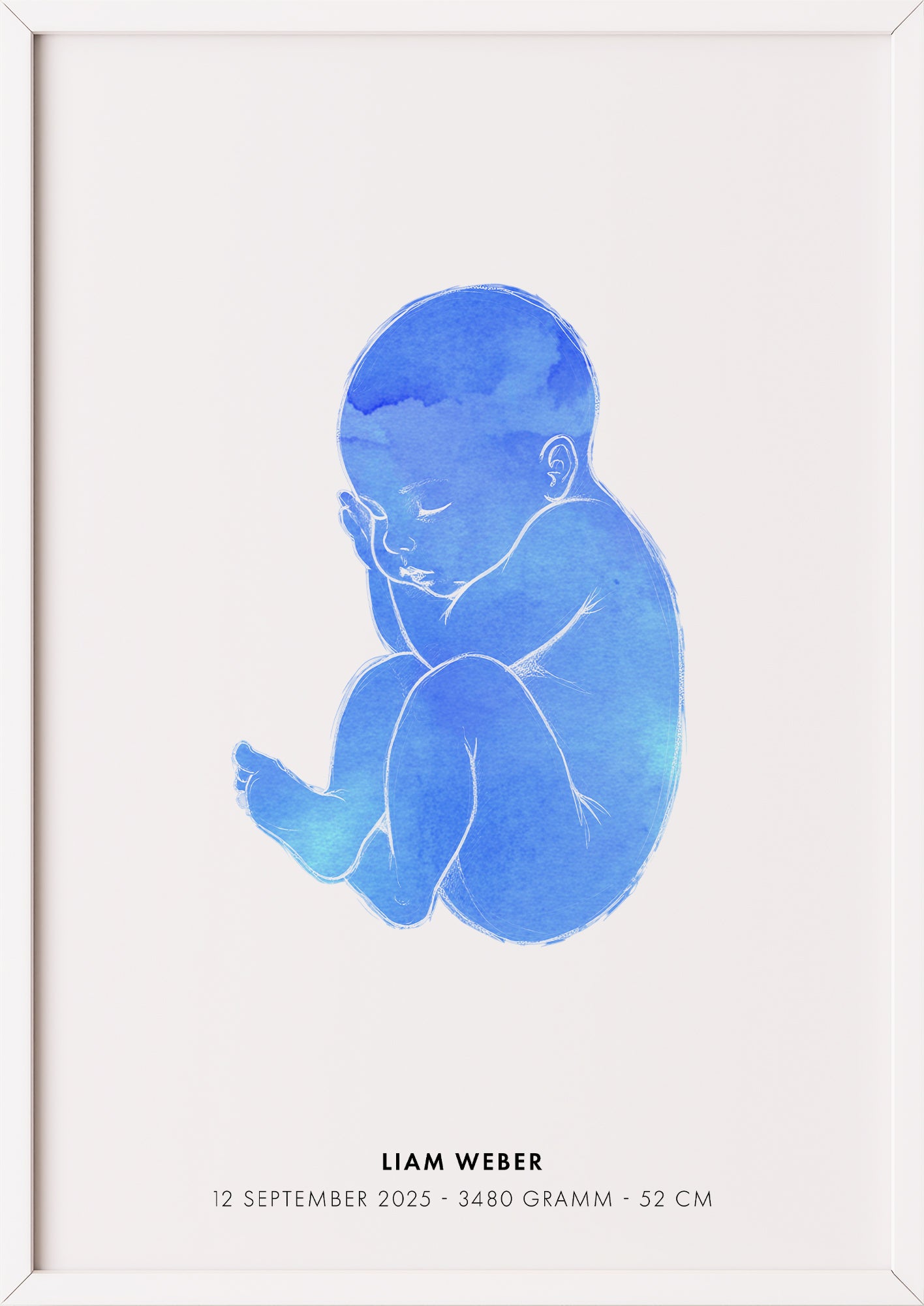 Poster Baby Watercolor Geburtsposter 2 im weißen Rahmen