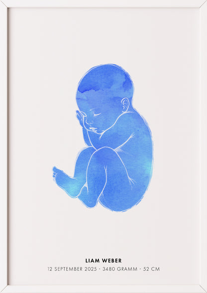 Poster Baby Watercolor Geburtsposter 2 im weißen Rahmen