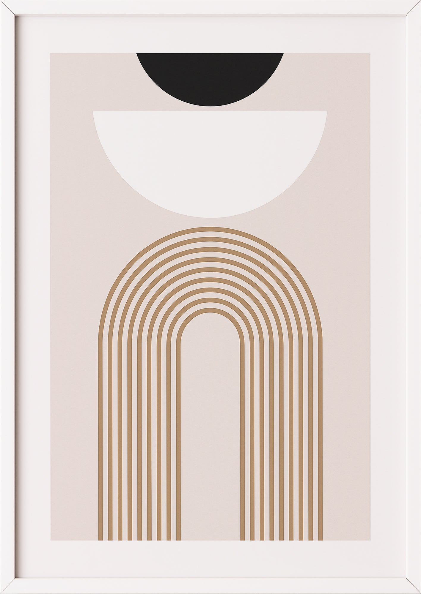 Minimalistisches Linienbogen Poster in Beige mit weißem Rahmen – abstrakte Kunst fürs Zuhause