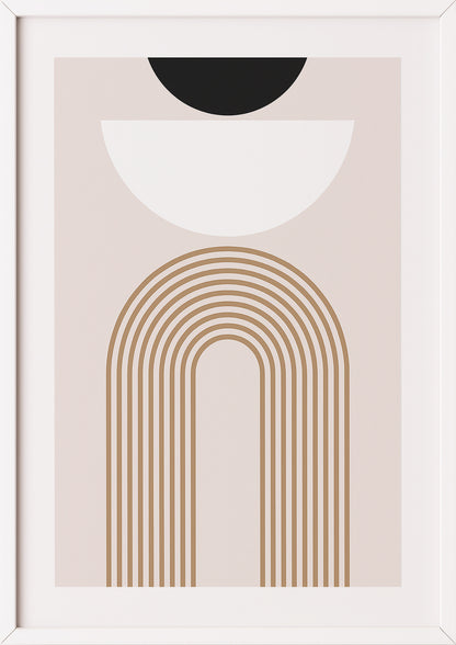Minimalistisches Linienbogen Poster in Beige mit weißem Rahmen – abstrakte Kunst fürs Zuhause